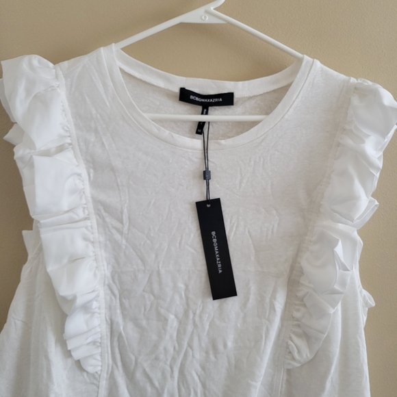 4/$15 SALE BCBGMAXAZRIA | Optic White Flutter Sleeve Tank Top Blouse NEW X-Large - Picture 5 of 8
